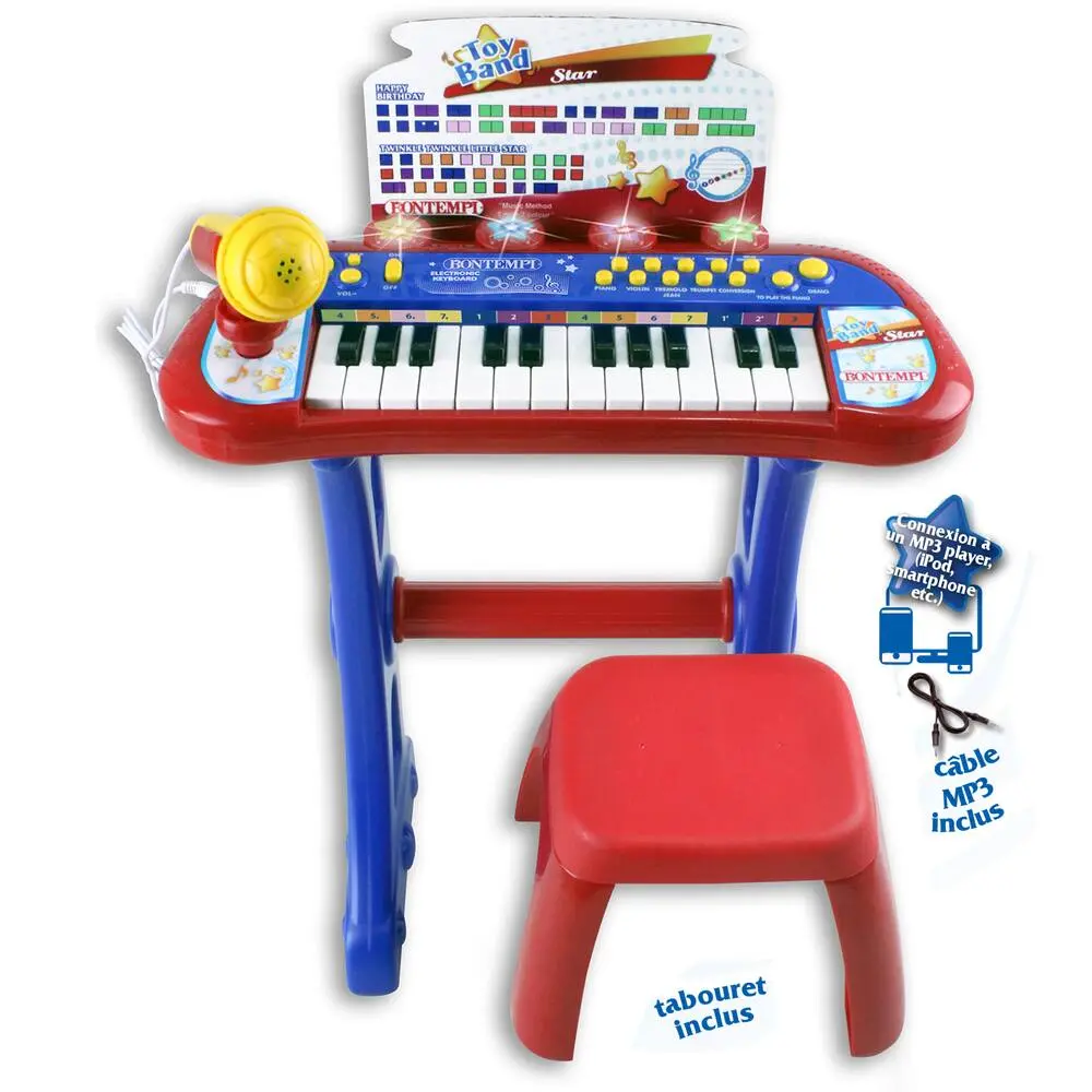 CLAVIER ELECTRONIQUE 24 TOUCHES SUR PIEDS AVEC TABOURET ET MICRO
