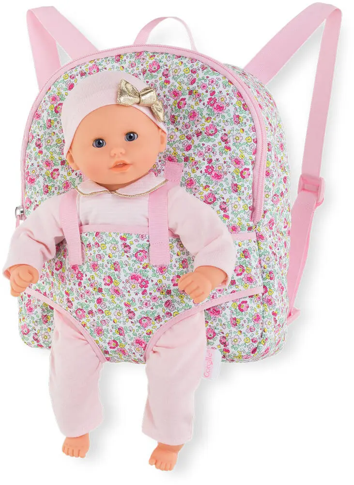 BB30 - SAC A DOS PORTE-POUPON FLEURI POUR POUPON 30 CM - COROLLE ACCESSOIRES
