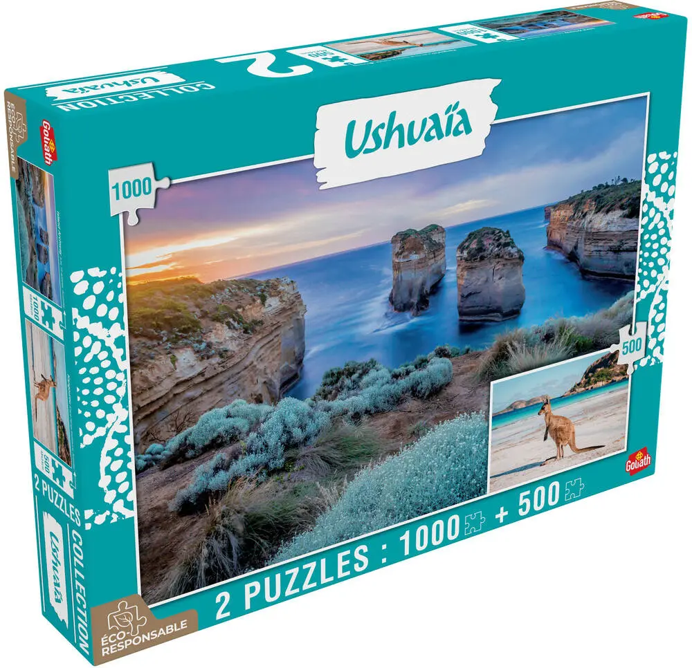 2 PUZZLES 1000 PIECES ET 500 PIECES - TORTUE MARINE ET REQUINS POINTES NOIRES  - COLLECTION USHUAIA