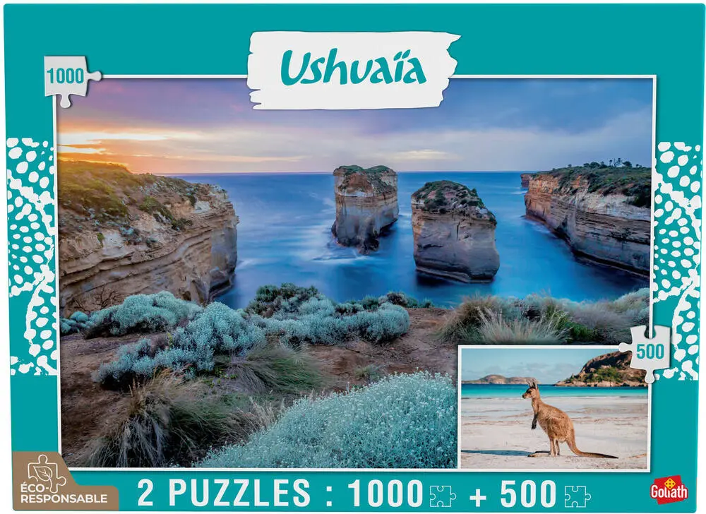 2 PUZZLES 1000 PIECES ET 500 PIECES - TORTUE MARINE ET REQUINS POINTES NOIRES - COLLECTION USHUAIA