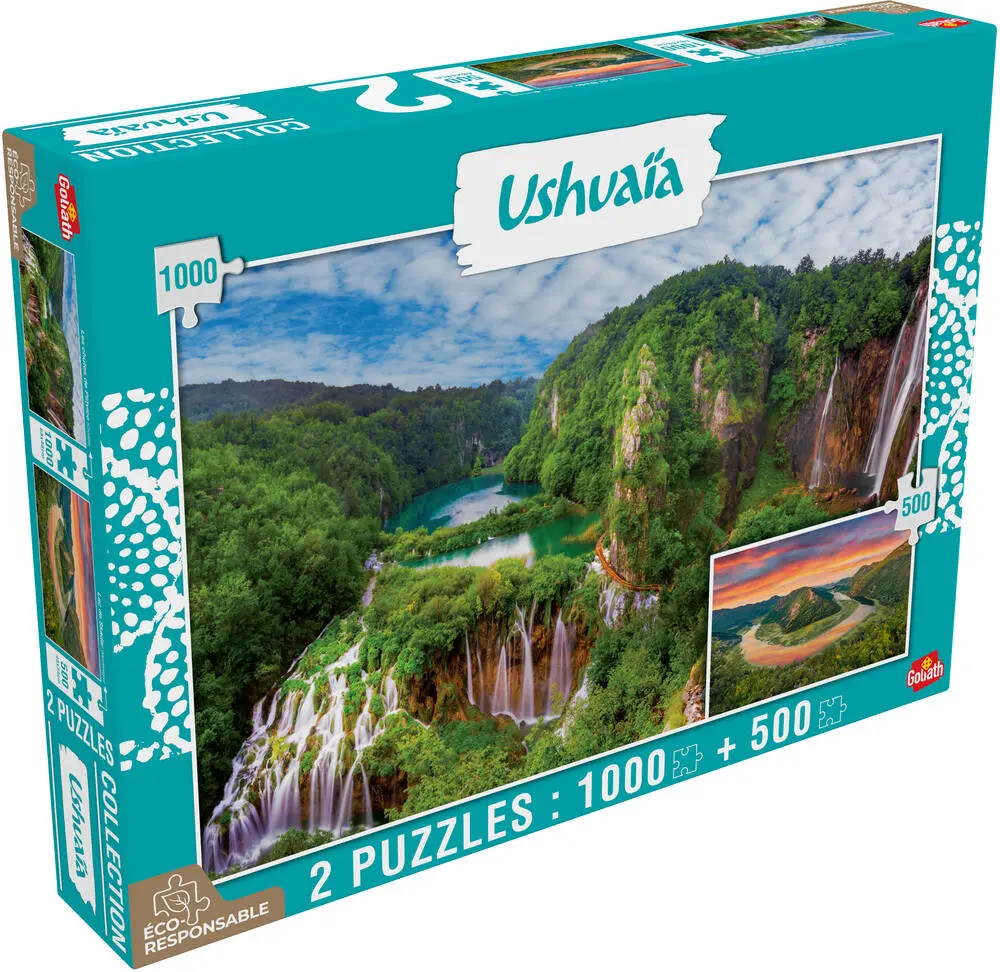 2 PUZZLES 1000 PIECES ET 500 PIECES - LAGUNA TORRES ET CHEVAUX AU PARC NATION - COLLECTION USHUAIA 