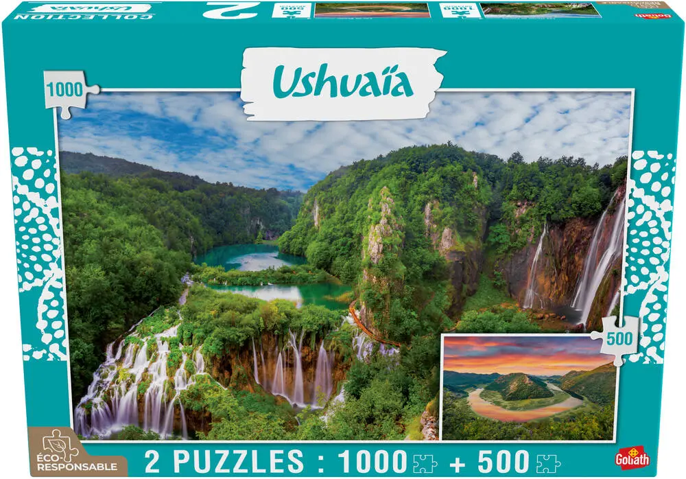 2 PUZZLES 1000 PIECES ET 500 PIECES - LAGUNA TORRES ET CHEVAUX AU PARC NATION - COLLECTION USHUAIA