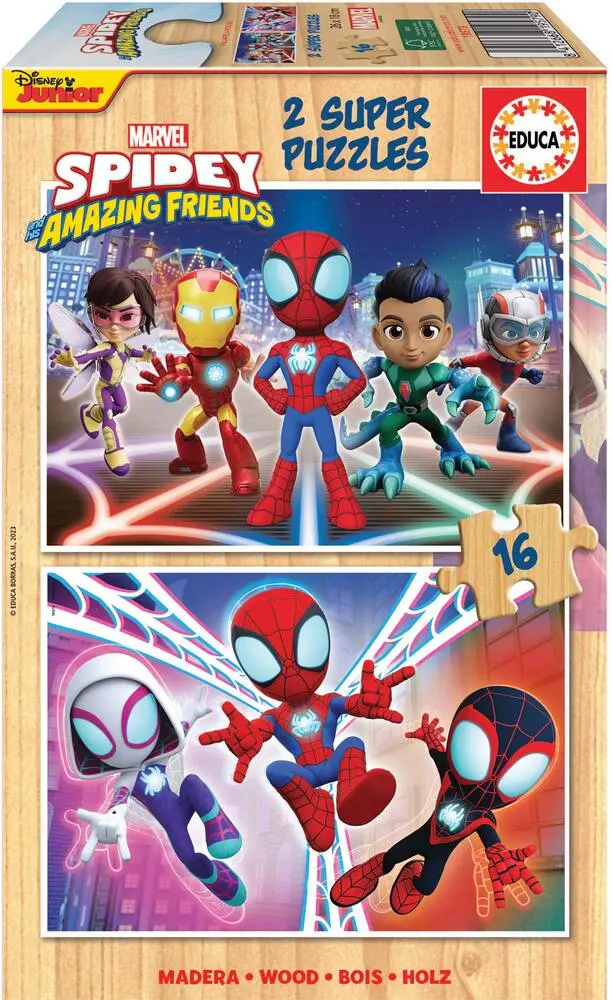 SPIDEY ET HIS AMAZING FRIENDS -PUZZLE 2 X 16 PIECES BOIS - JouéClub
