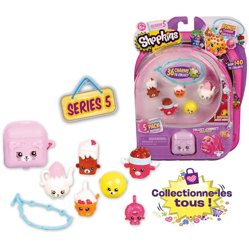 5 PERSONNAGES + 1 SAC A DOS + 1 BRACELET - SHOPKINS SERIE 5