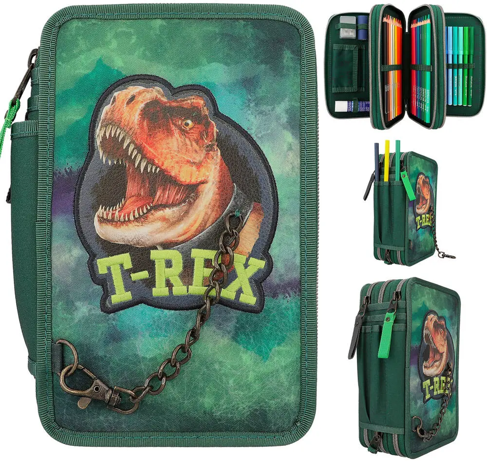 DINO WORLD, TROUSSE A CRAYONS 3 COMPARTIMENTS T-REX