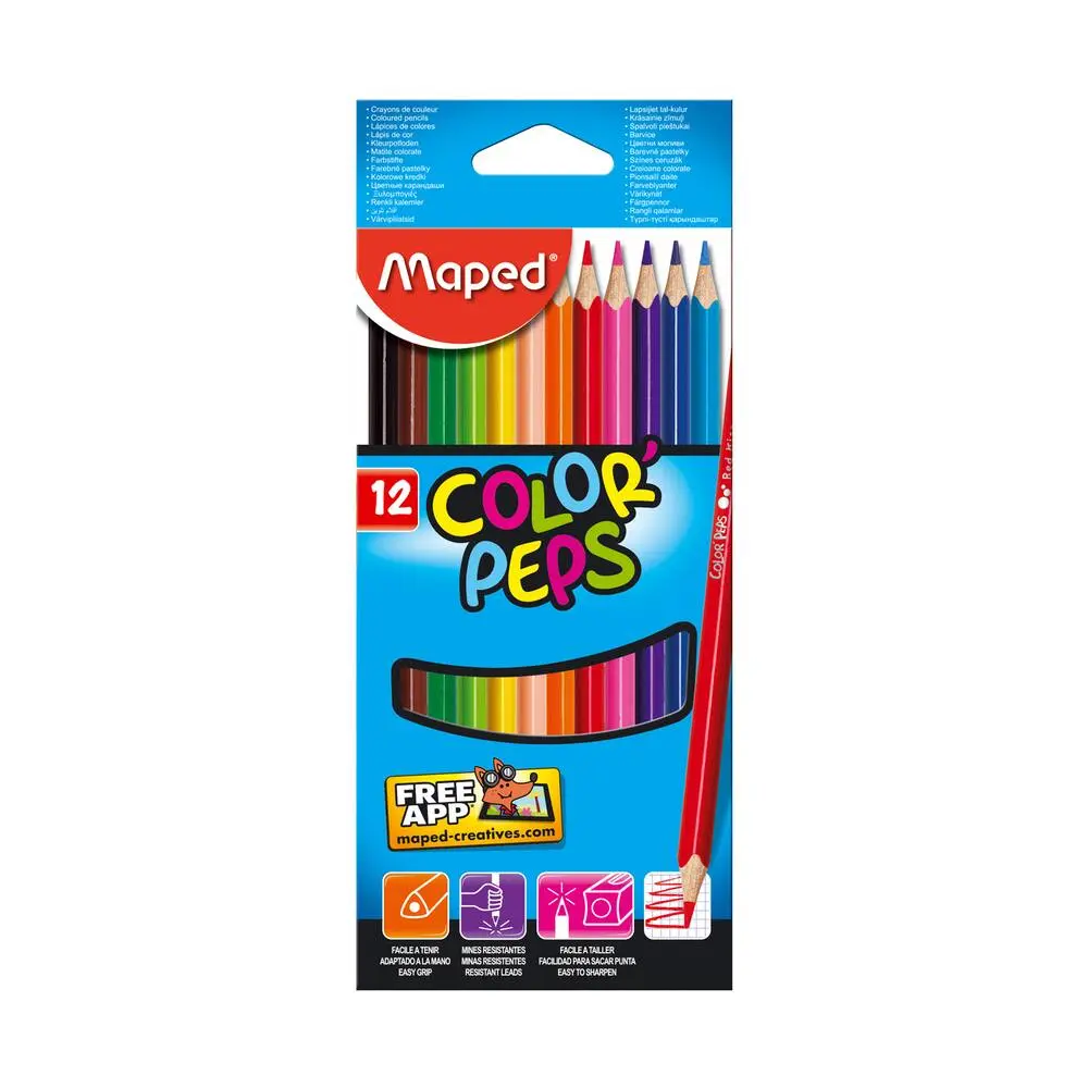 12 CRAYONS DE COULEURS COLOR PEPS EN POCHETTE CARTON