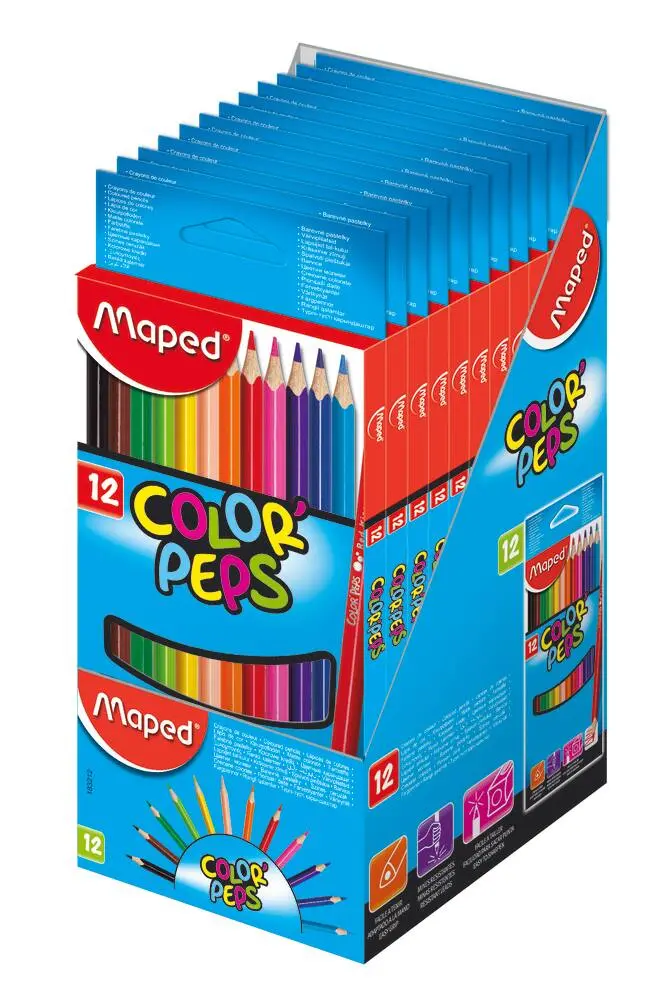 12 CRAYONS DE COULEURS COLOR PEPS EN POCHETTE CARTON