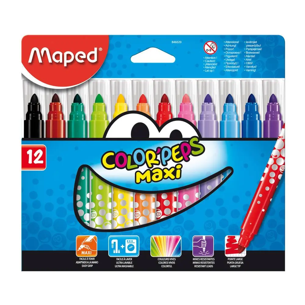 12 FEUTRES LONG LIFE MAXI EN POCHETTE CARTON
