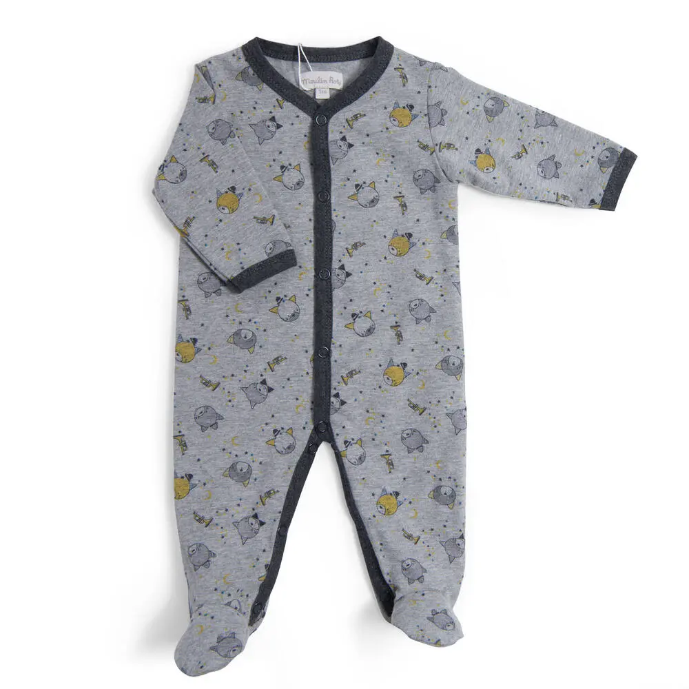 PYJAMA 6M JERSEY GRIS CHINE ALLOVER CHATS LES MOUSTACHES