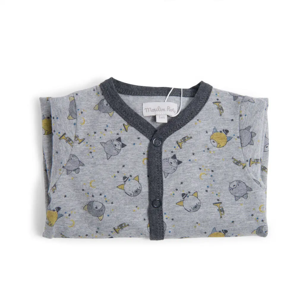 PYJAMA 6M JERSEY GRIS CHINE ALLOVER CHATS LES MOUSTACHES