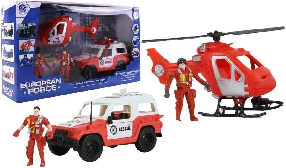 POMPIER HELICOPTERE ET AUTO 3 PERSONNAGES
