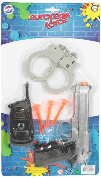PISTOLET 18 CM AVEC FLECHETTES MENOTTES ET ACCESSOIRES