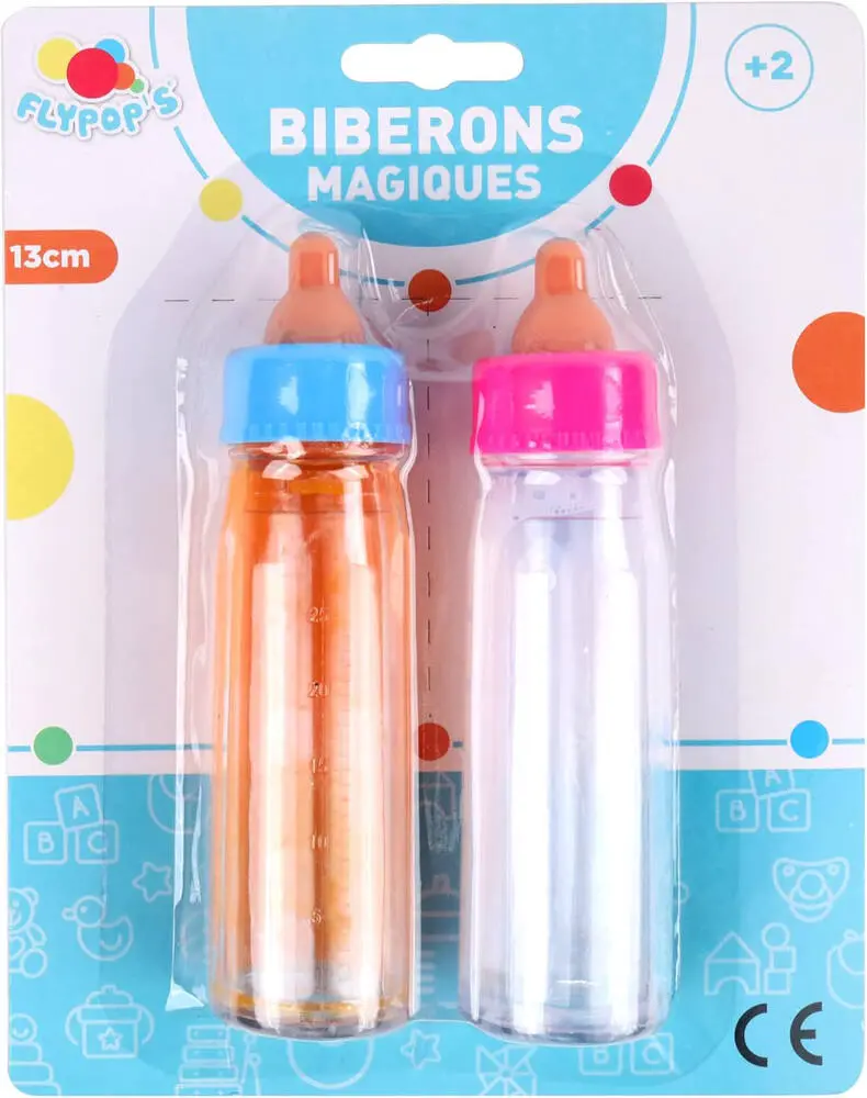 2 BIBERONS MAGIQUES ORANGE OU LAIT 13CM